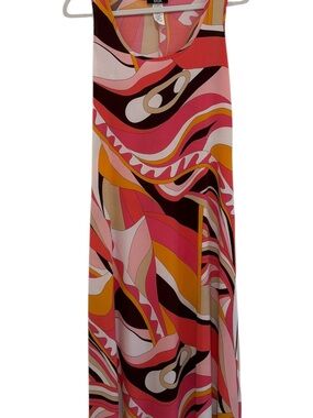 MSK Pink Coral Multi-Color Abstract Print Maxi Dress summer dress
